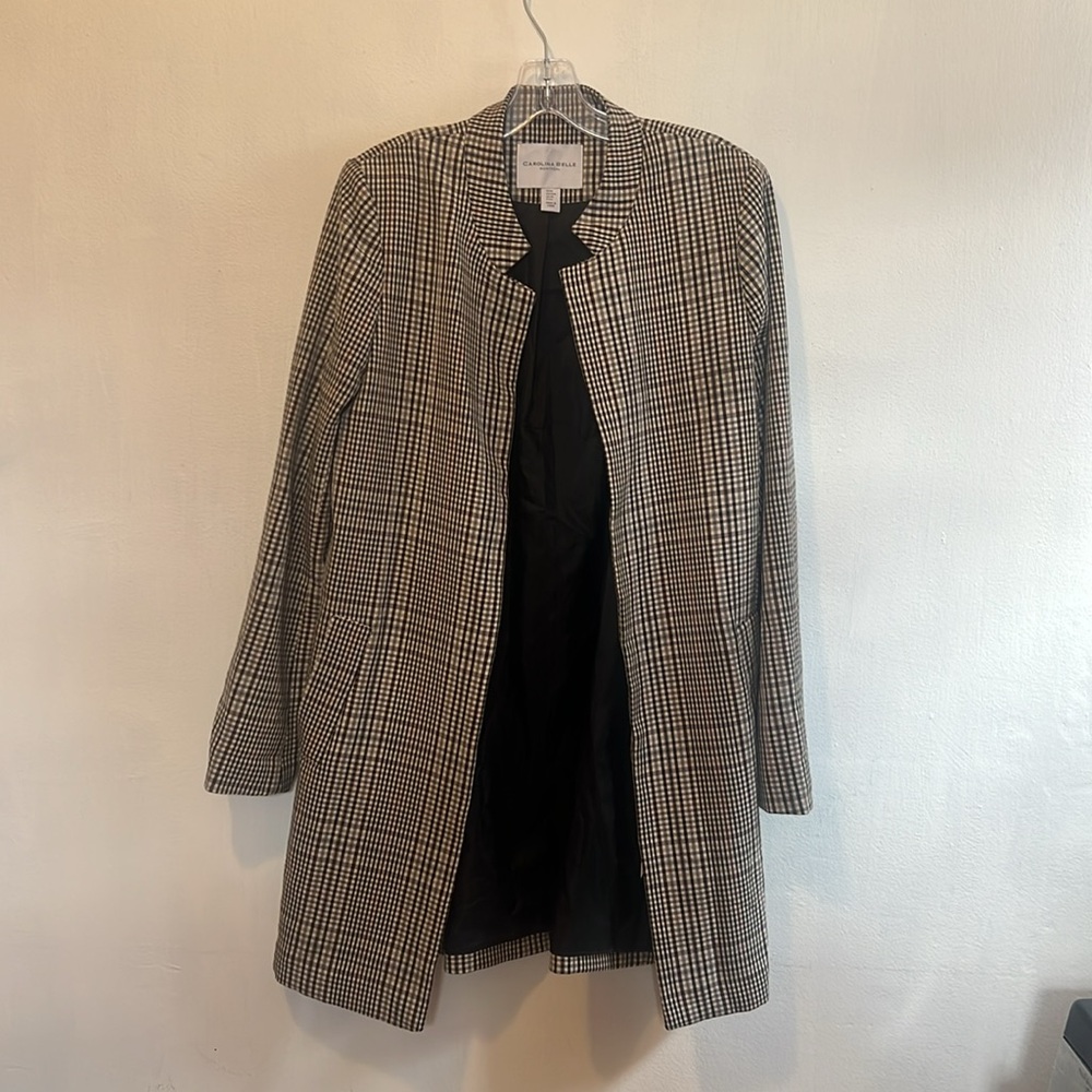 CAROLINA BELLE MONTREAL plaid long blazer jacket size medium